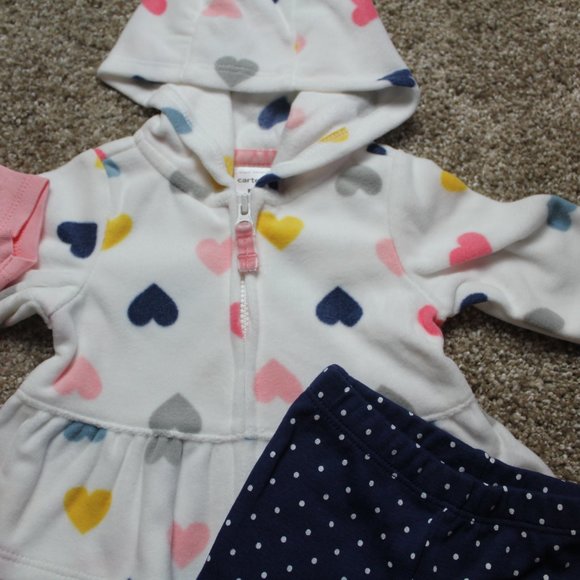 Carter's Fleece Heart 3-Piece Winter Outfit Set Baby Girls Size Newborn NB NWT - Picture 2 of 3
